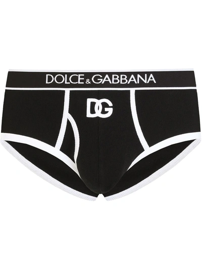 Shop Dolce & Gabbana Brando Logo-patch Ribbed Briefs In Black