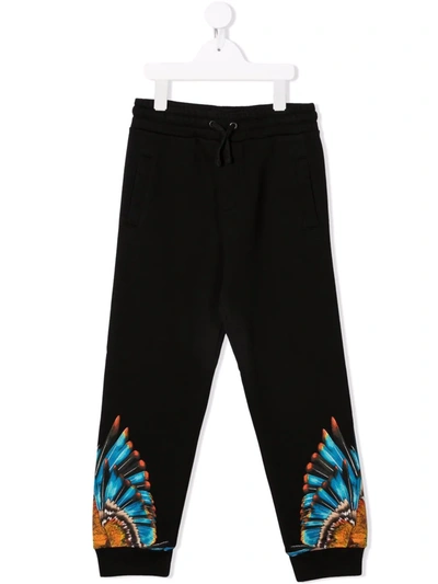 Marcelo Burlon County Of Milan Black Trousers With Multicolor Print In Black