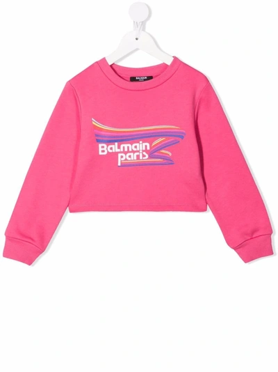 Shop Balmain Logo-print Cotton Jumper In Pink
