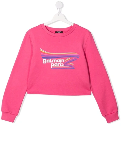Shop Balmain Teen Logo-print Jumper In Pink
