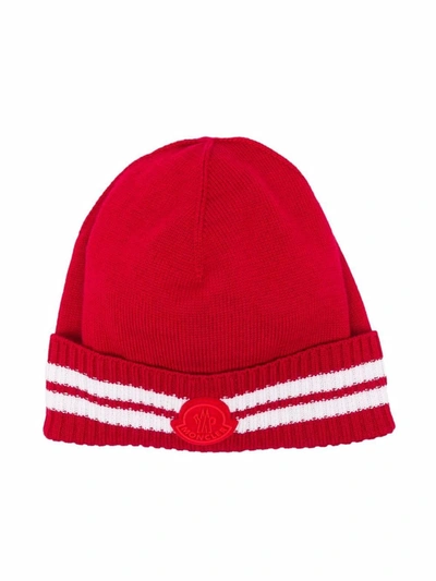 Shop Moncler Logo-patch Beanie In Red