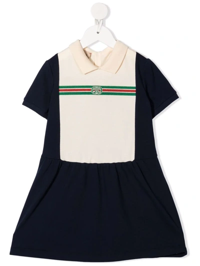 Shop Gucci Web-stripe Detail Short-sleeve Dress In Blue
