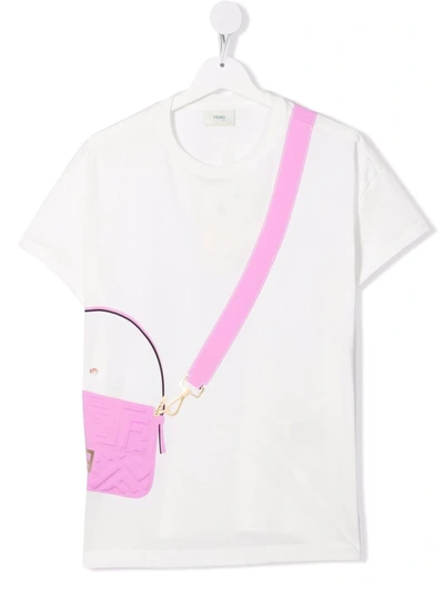 Shop Fendi Teen Baguette-print Cotton T-shirt In White