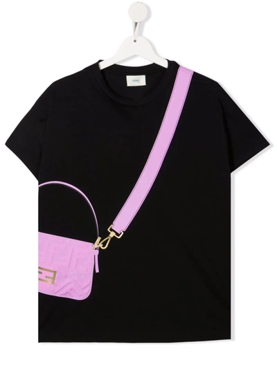 Shop Fendi Teen Baguette-print Cotton T-shirt In Black