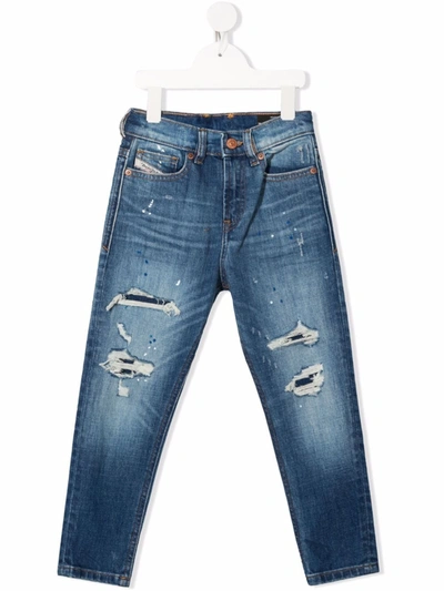 Shop Diesel Distressed Slim-fit Jeans In Blue