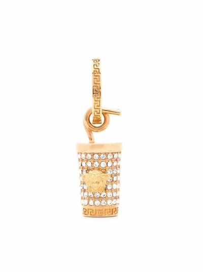 Shop Versace Embellished Medusa Earring In Gold