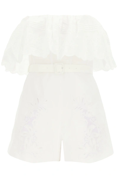 Shop Self-portrait Embroidered Playsuit In White