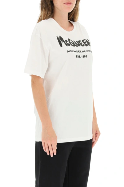Shop Alexander Mcqueen Graffiti Logo T-shirt In White,black