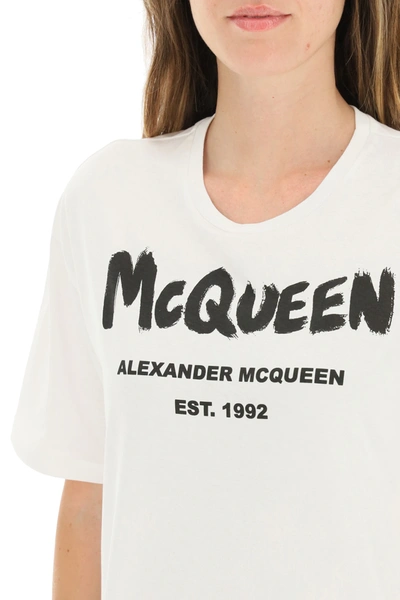 Shop Alexander Mcqueen Graffiti Logo T-shirt In White,black
