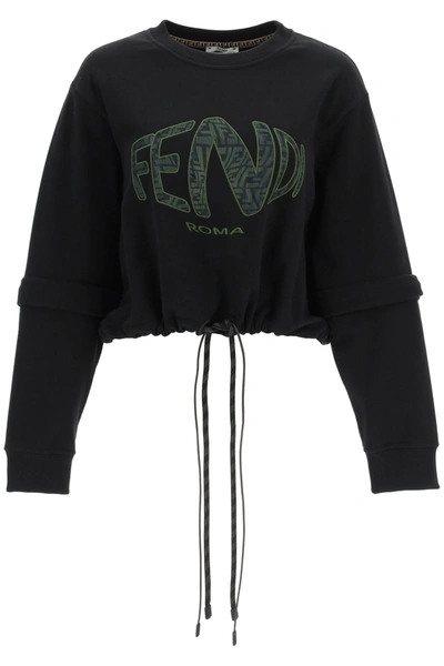 Shop Fendi Crop Sweatshirt In Black