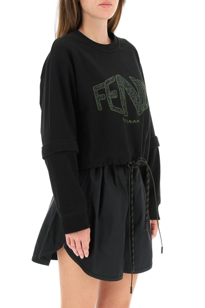 Shop Fendi Crop Sweatshirt In Black