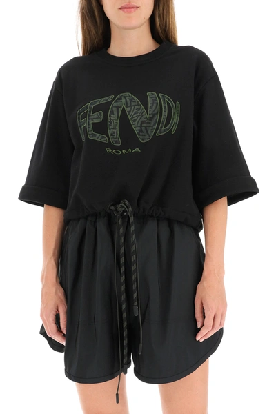 Shop Fendi Crop Sweatshirt In Black