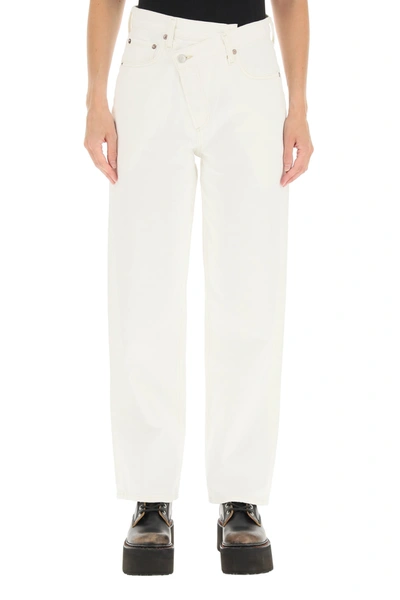 Shop Agolde Criss Cross Jeans In Pastel (white)