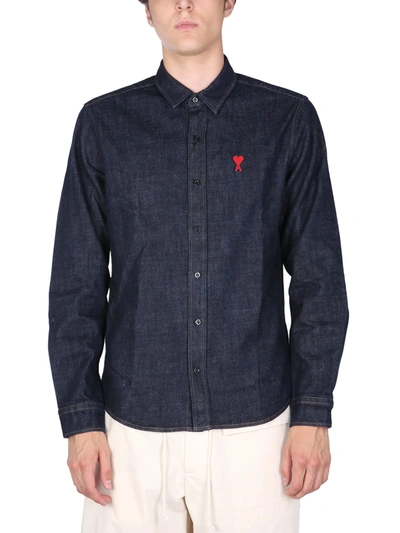 Shop Ami Alexandre Mattiussi Regular Fit Shirt In Blu