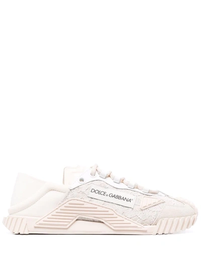 Shop Dolce & Gabbana Ns1 Lace Panelled Sneakers In Nude