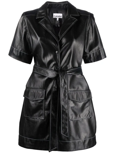 Ganni Future Oleatex Fitted Minidress In Schwarz