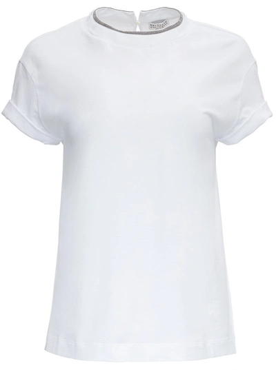 Shop Brunello Cucinelli Cotton T-shirt With  Monile Detail In White