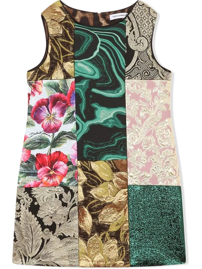Shop Dolce & Gabbana Patchwork Brocade Shift Dress In Green