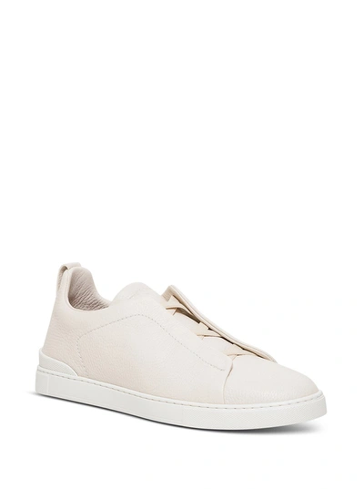 Shop Z Zegna Ivory Leather Sneakers In Black