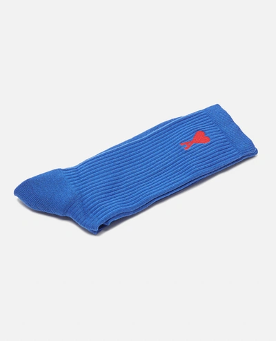 Shop Ami Alexandre Mattiussi Ami Paris Ribbed Stretch Cotton Socks In Blue