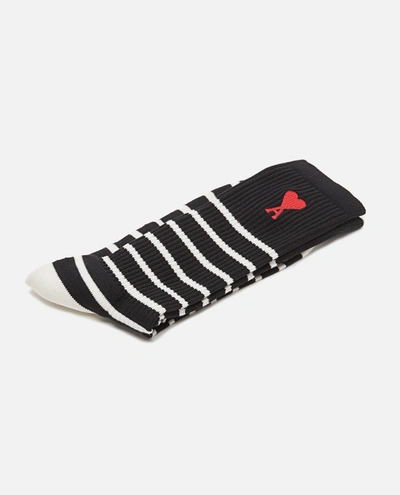 Shop Ami Alexandre Mattiussi Ami Paris Ribbed Stretch Cotton Socks In Black