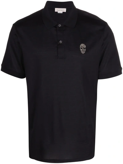 Shop Alexander Mcqueen Bead-embellished Skull Polo Shirt In Schwarz