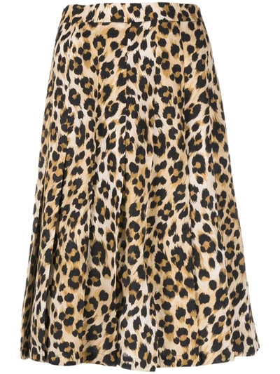 Shop Moschino Leopard-print Pleated Skirt In Nude