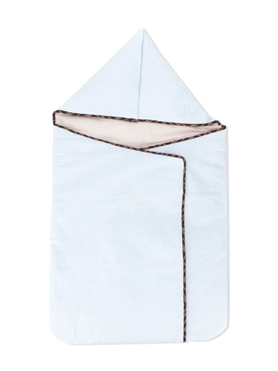 Shop Fendi Embroidered Ff Cotton Foldover Blanket In Blue