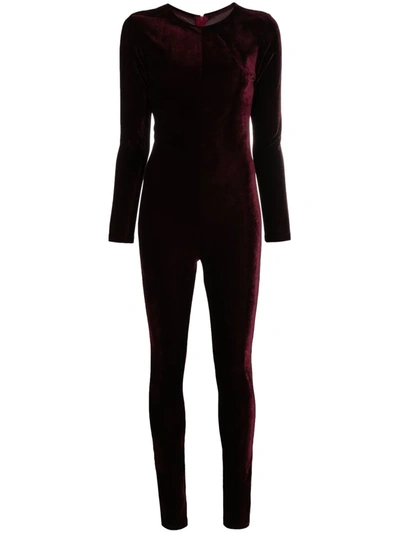 Shop Alchemy Round-neck Velvet Jumpsuit In Rot