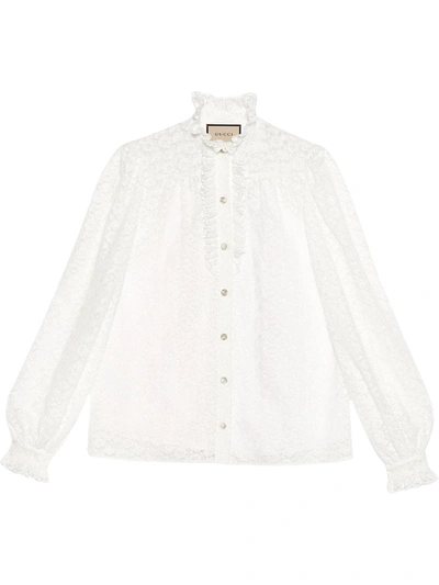 Shop Gucci Floral Lace Long-sleeve Buttoned Shirt In Weiss
