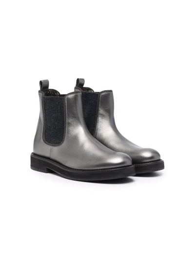 Shop Brunello Cucinelli Metallic-leather Chelsea Boots In Grey