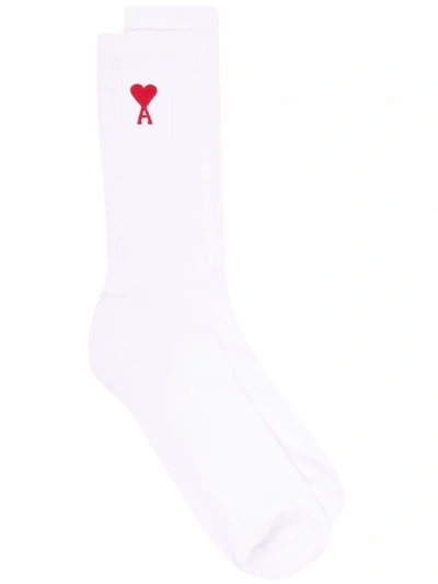 Shop Ami Alexandre Mattiussi Ami De Coeur Ribbed Socks In White