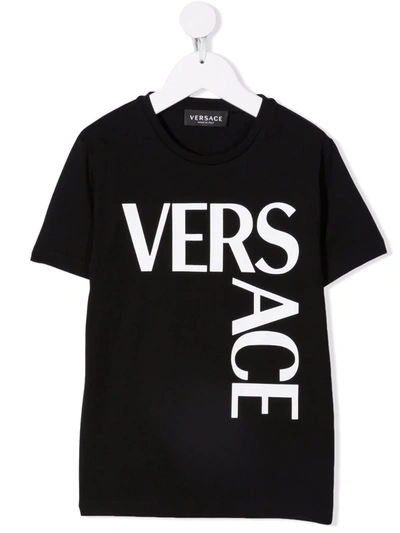 Shop Versace Logo-print Short-sleeved T-shirt In Black