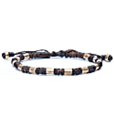 Harbour Uk Bracelets Hammered Gold & Knotted Brown Rope Bracelet For Men - Vik In Rope