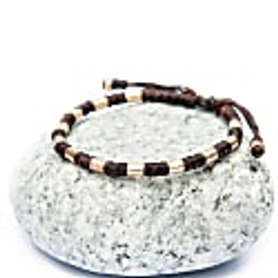 Harbour Uk Bracelets Hammered Gold & Knotted Brown Rope Bracelet For Men - Vik In Rope
