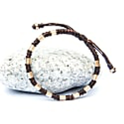 Harbour Uk Bracelets Hammered Gold & Knotted Brown Rope Bracelet For Men - Vik In Rope