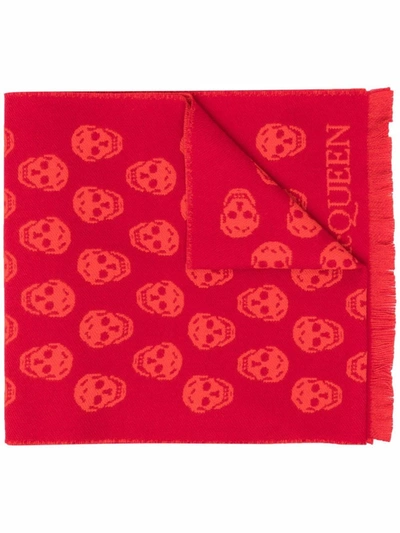 SKULL-EMBROIDERED WOOL SCARF