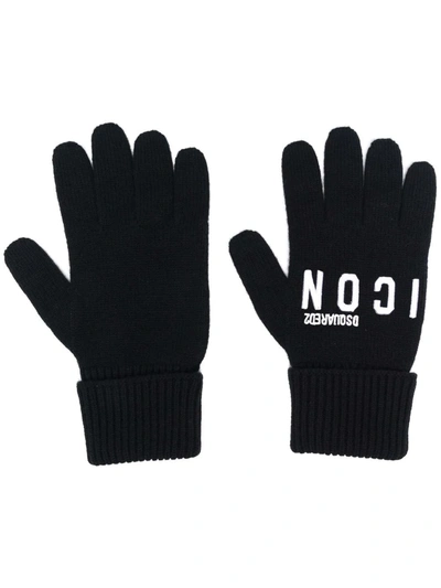 Dsquared2 Logo-embroidered Knitted Gloves In 黑色