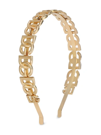 Shop Dolce & Gabbana Logo-plaque Hairband In Gold