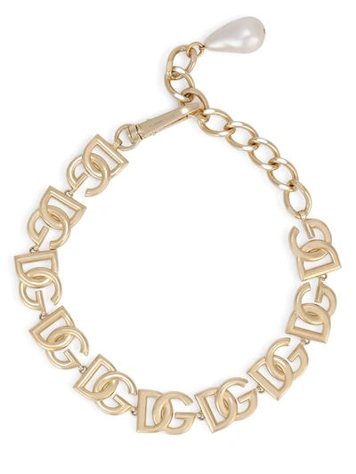 Shop Dolce & Gabbana Dg-logo Chain-link Choker In Gold