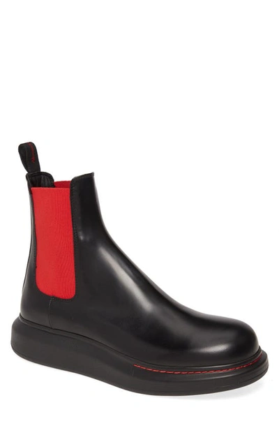 Shop Alexander Mcqueen Platform Chelsea Boot In Black/ Red/ Black