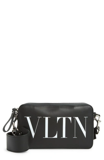 Shop Valentino Vltn Leather Crossbody Bag In Nero/ Bianco
