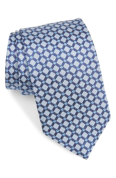 Shop David Donahue Geometric Silk Tie In Blue