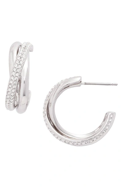 Shop Nadri Trinity Pave Hoop Earrings In Silver