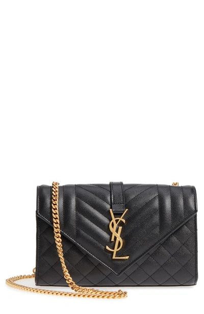 Shop Saint Laurent Small Cassandre Leather Shoulder Bag In Nero/ Nero/ Nero