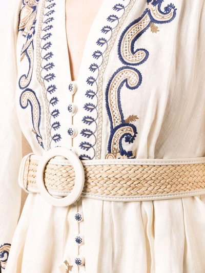 Shop Zimmermann Embroidered Cotton Dress In Blue