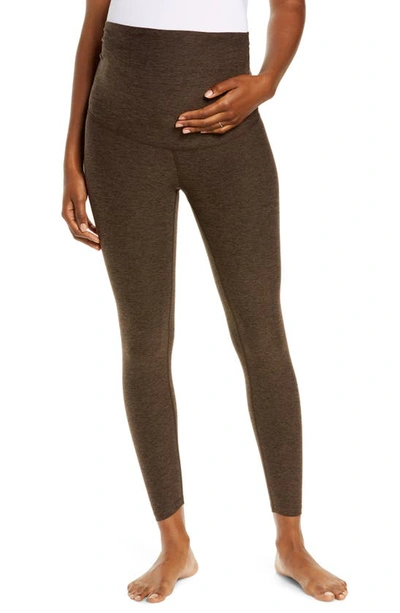 Shop Beyond Yoga Empire Waist Maternity Leggings In Chocolate Chip Espresso