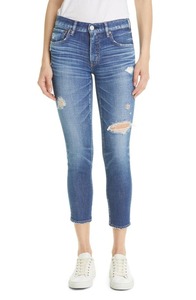 Shop Moussy Ace Distressed Skinny Jeans In Dark Blue
