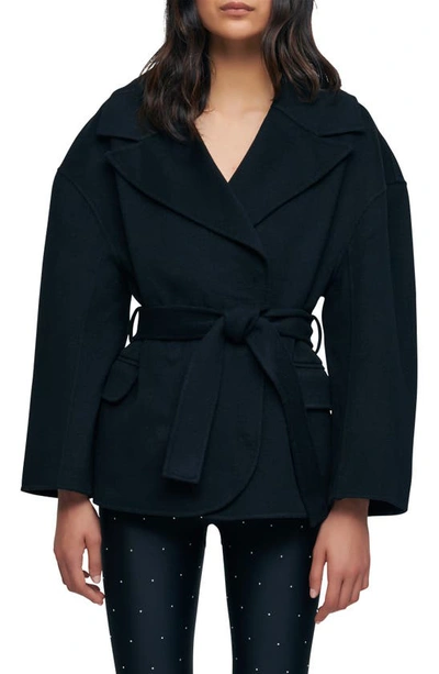 Double Face Wool Blend Coat With Belt In Black