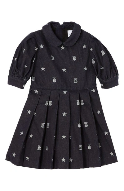 Shop Burberry Kids' Alba Star & Monogram Jacquard Denim Dress In Indigo Ip Pattern